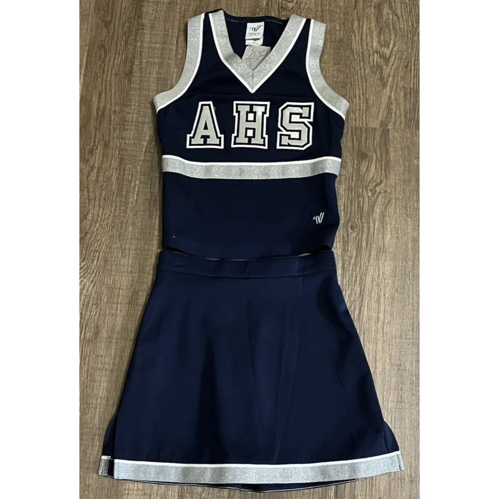 3 Pc High School Cheerleader Uniform AHS 32 Top 25" Skirt Blue Cheer Costume - Picture 5 of 7